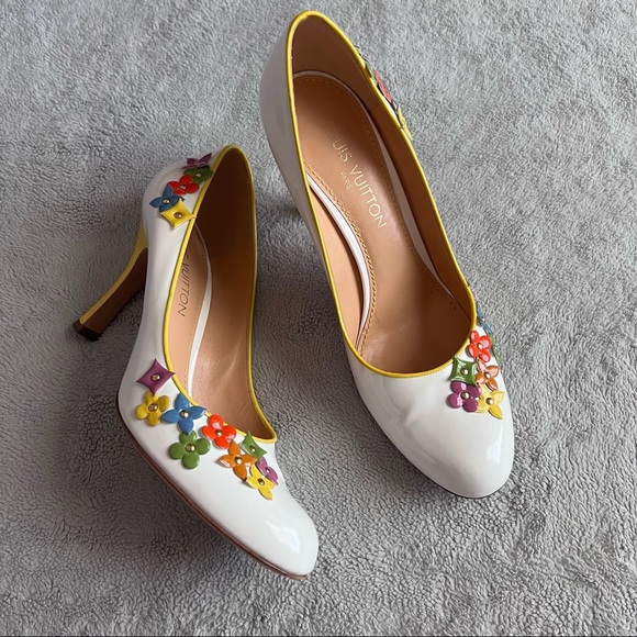 Louis Vuitton, Shoes, Louis Vuitton Blossom Floral Embellished Patent  Leather High Heel Pump White